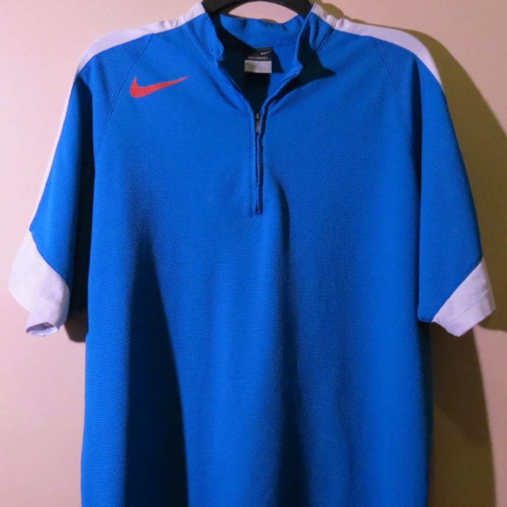 NIKE Sphere Dry Shirt with Zipper, Medium, Blue and White, Dri-Fit